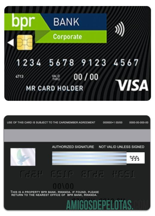 Cartão Visa Corporativo do Banco BPR de Ruanda exemplo